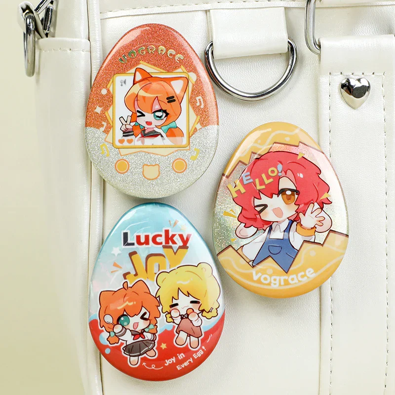 Custom Egg-shaped Raised Foil Glitter Holographic Button Pins - Image 10
