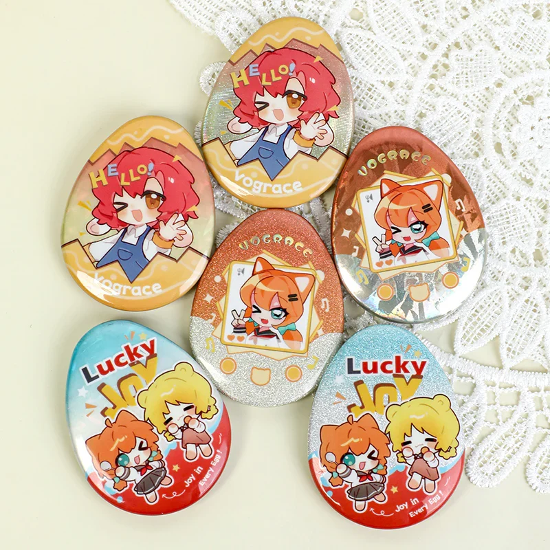 Custom Egg-shaped Raised Foil Glitter Holographic Button Pins - Image 11
