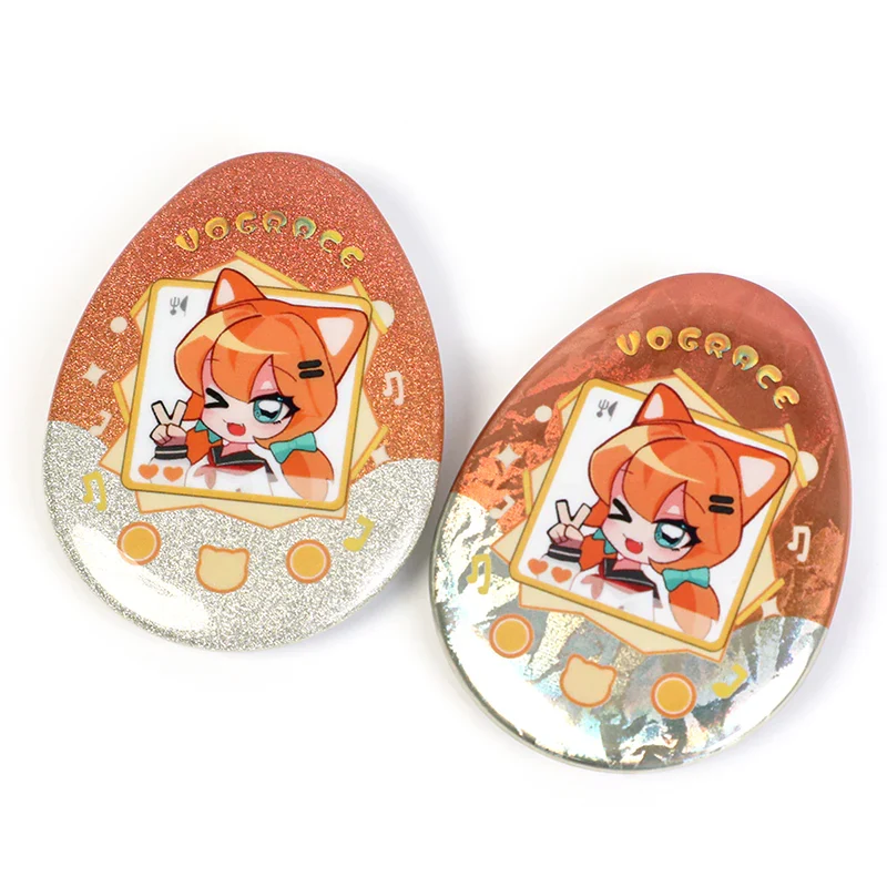 Custom Egg-shaped Raised Foil Glitter Holographic Button Pins - Image 12