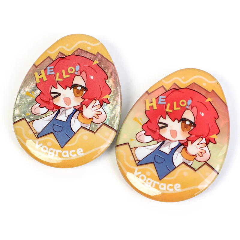 Custom Egg-shaped Raised Foil Glitter Holographic Button Pins - Image 19