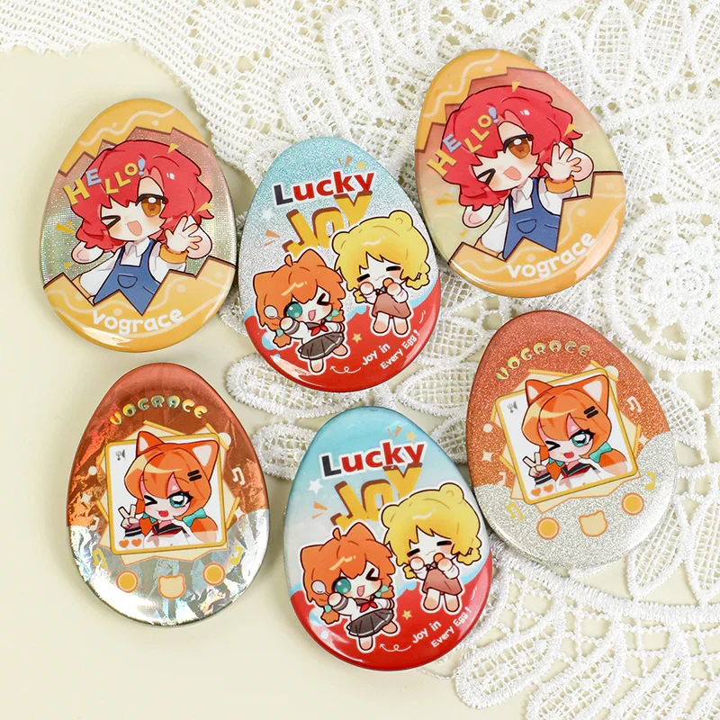 Custom Egg-shaped Raised Foil Glitter Holographic Button Pins - Image 2