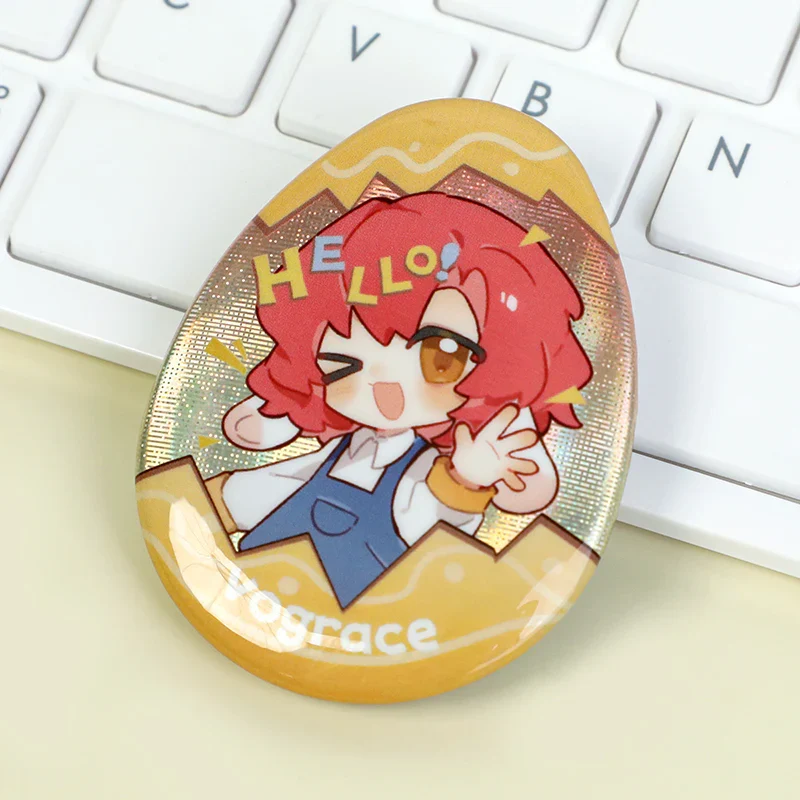 Custom Egg-shaped Raised Foil Glitter Holographic Button Pins - Image 3