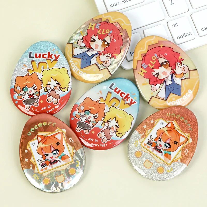 Custom Egg-shaped Raised Foil Glitter Holographic Button Pins - Image 9