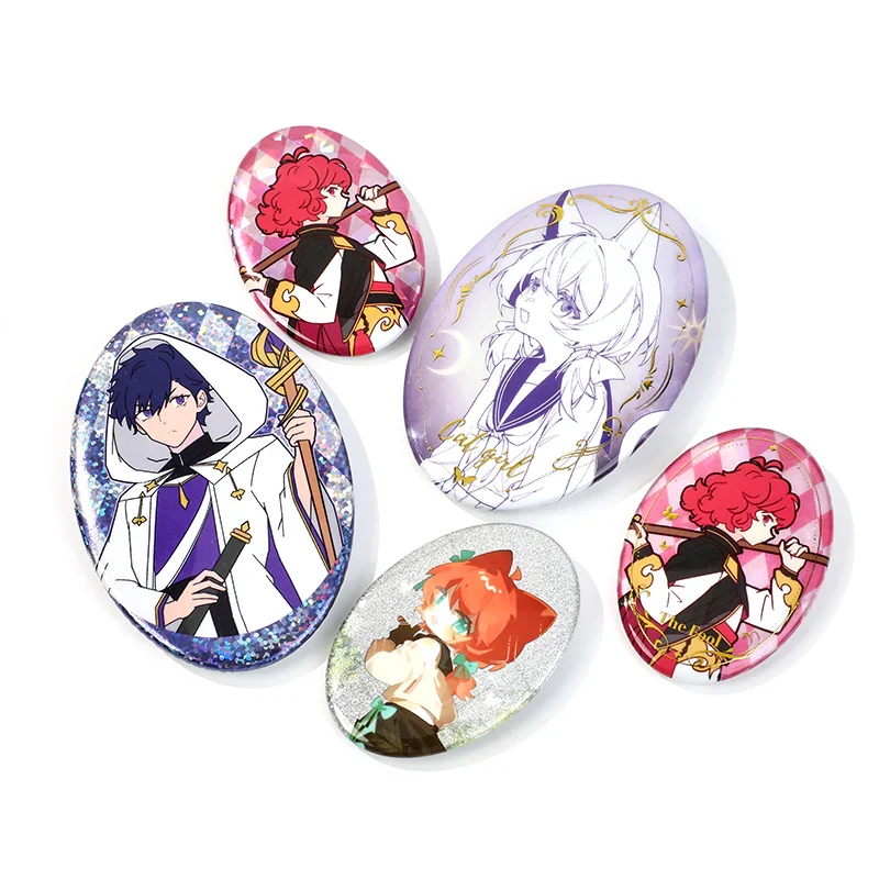 Custom Oval Cold Foil Stamping Glitter Holographic Button Pins - Image 10