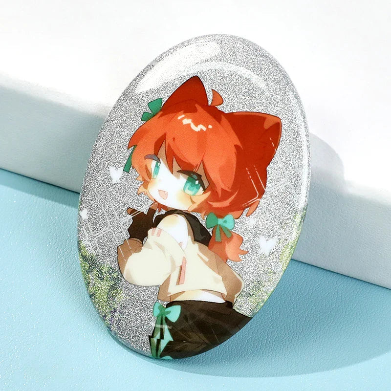 Custom Oval Cold Foil Stamping Glitter Holographic Button Pins - Image 11