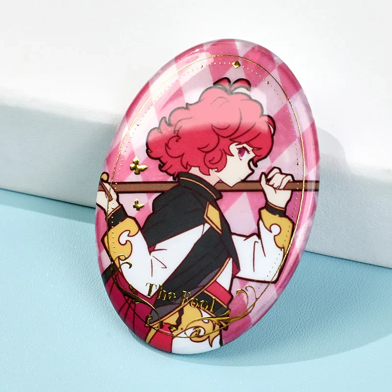 Custom Oval Cold Foil Stamping Glitter Holographic Button Pins - Image 12