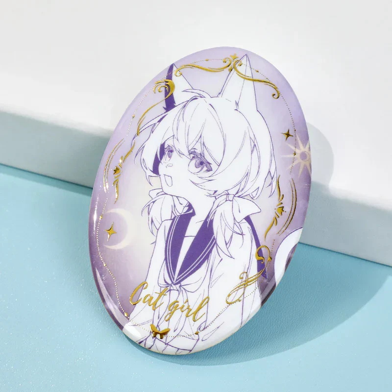 Custom Oval Cold Foil Stamping Glitter Holographic Button Pins - Image 13