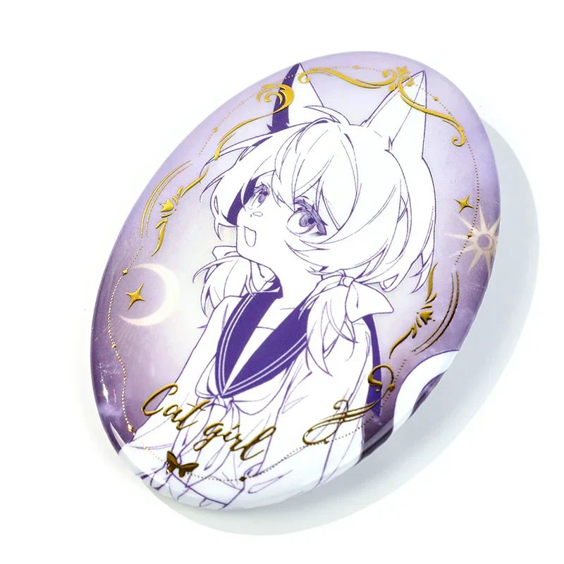 Custom Oval Cold Foil Stamping Glitter Holographic Button Pins - Image 4