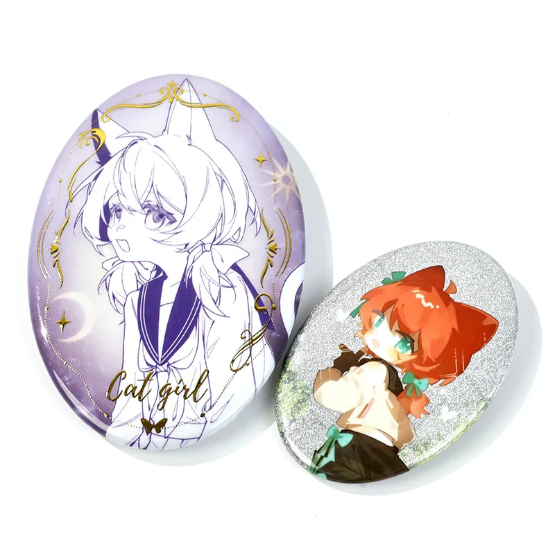 Custom Oval Cold Foil Stamping Glitter Holographic Button Pins - Image 8