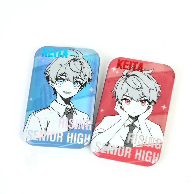 Custom Rectangle Cold Foil Stamping Glitter Holographic Button Pins - Image 3