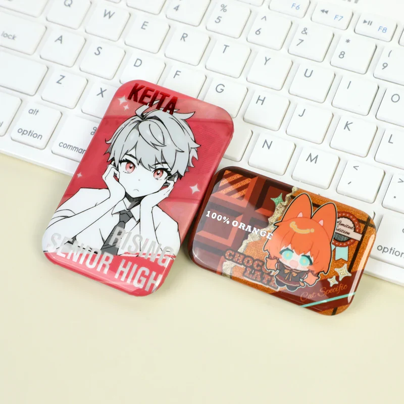 Custom Rectangle Cold Foil Stamping Glitter Holographic Button Pins - Image 5