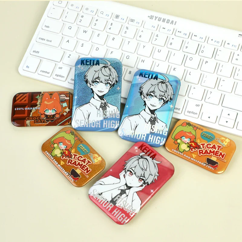 Custom Rectangle Cold Foil Stamping Glitter Holographic Button Pins - Image 6