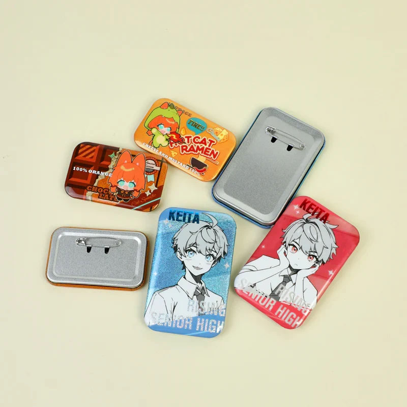 Custom Rectangle Cold Foil Stamping Glitter Holographic Button Pins - Image 7