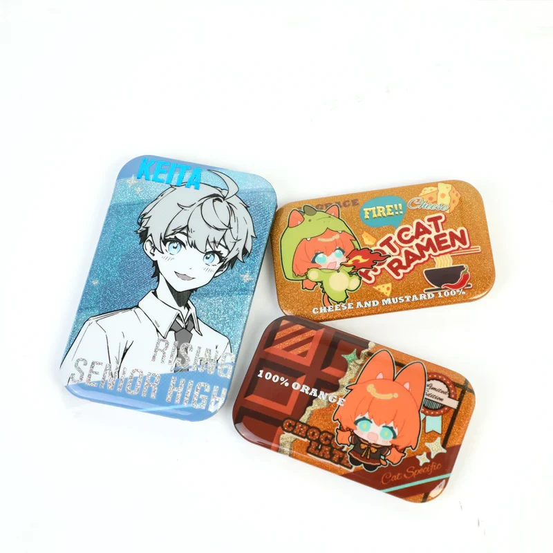 Custom Rectangle Cold Foil Stamping Glitter Holographic Button Pins - Image 9