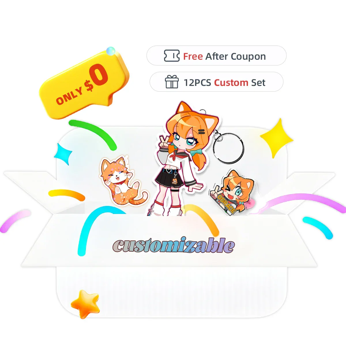 Custom Keychain & Sticker Welcome Pack (12PCS, 1 design) - Image 3
